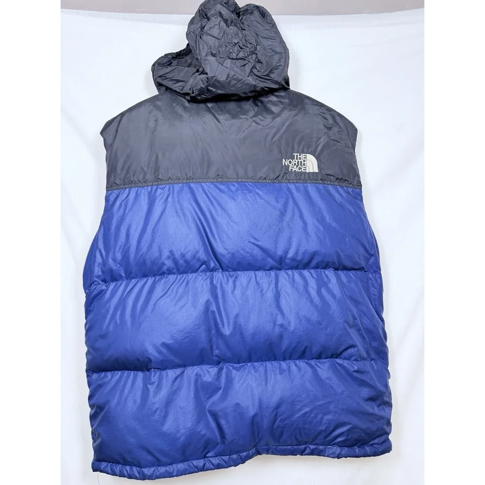 Vintage The North Face Mens XL Nuptse 700 Goose Down Vest Blue Full Zip Hood‎